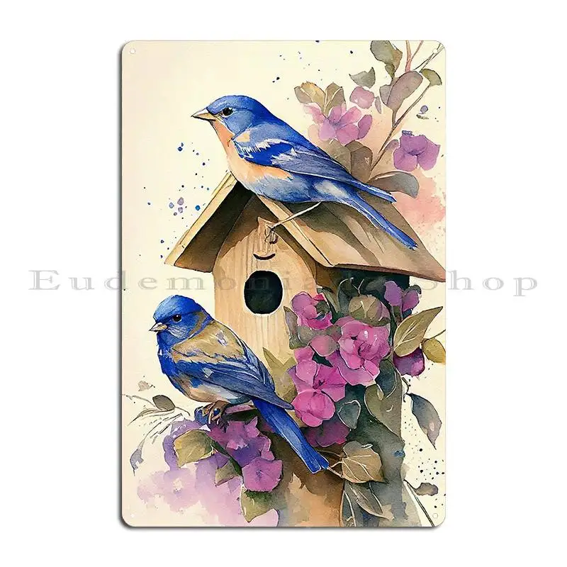 Indigo Bunting Watercolor Print Metal Sign Cinema Cinema Character Bar Party Club Tin Sign Poster