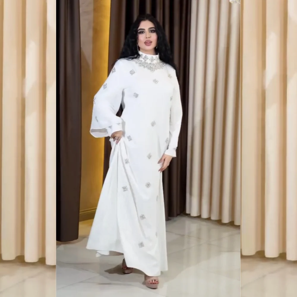 

Customized Formal Jersey Sequined Pleat Straight High Collar Long Dresses Bespoke Occasion Sizes Available Sparkle