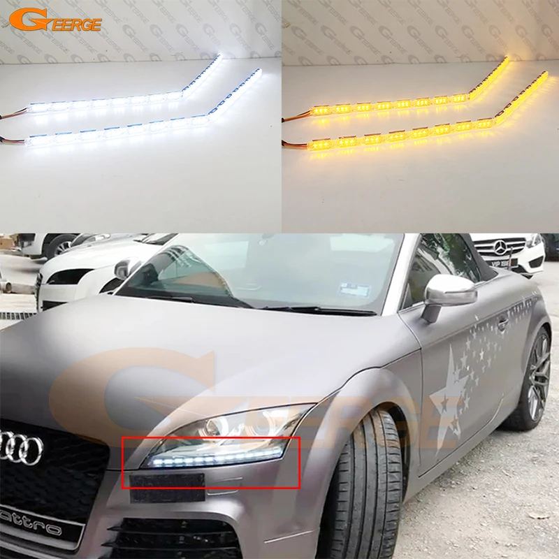 Geerge Gem Style White/Amber Switchback LED Strip Light For Headlight Refit W/ Sequential Revolving Flow Turn Signal Lamp DRL