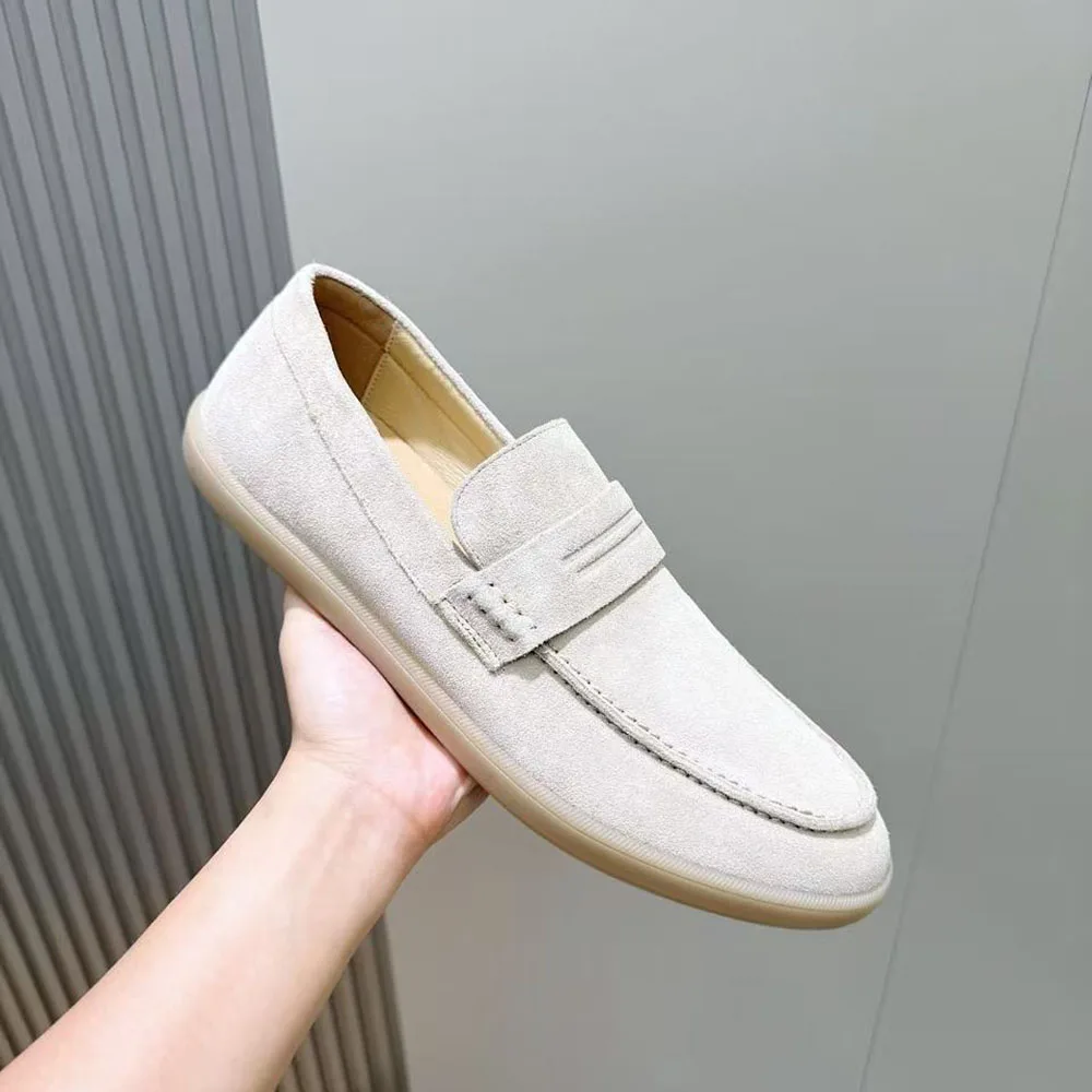 2026 Luxury Men Suede Leather Loafers Classic Shoes Soft Rubber Sole Slip‑on Casual Flats Male Business Daily Walking Shoes