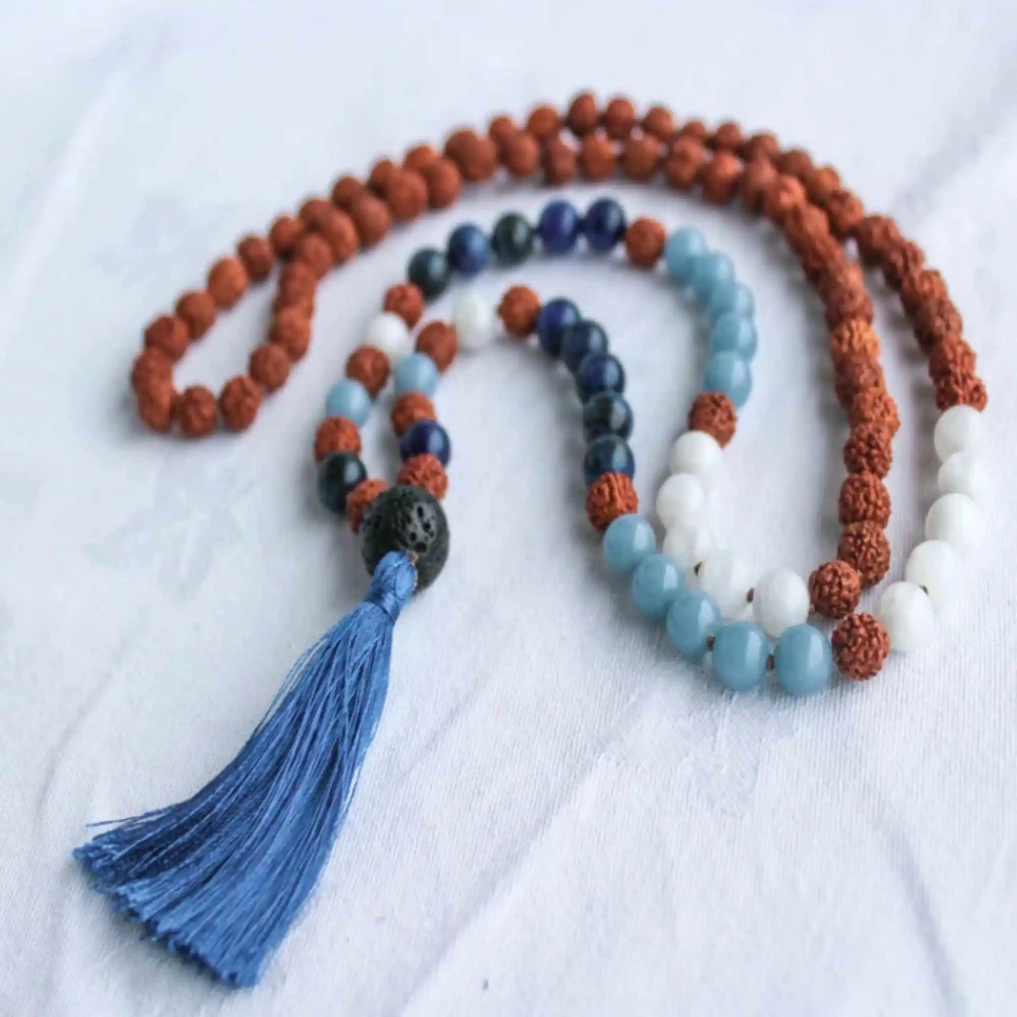 8mm Natural Sodalite Angelite Moonstone Lava Rudraksha bracelet Fragrant Buddhism Restore Prayer Natural stone Cuff Wrist Mala