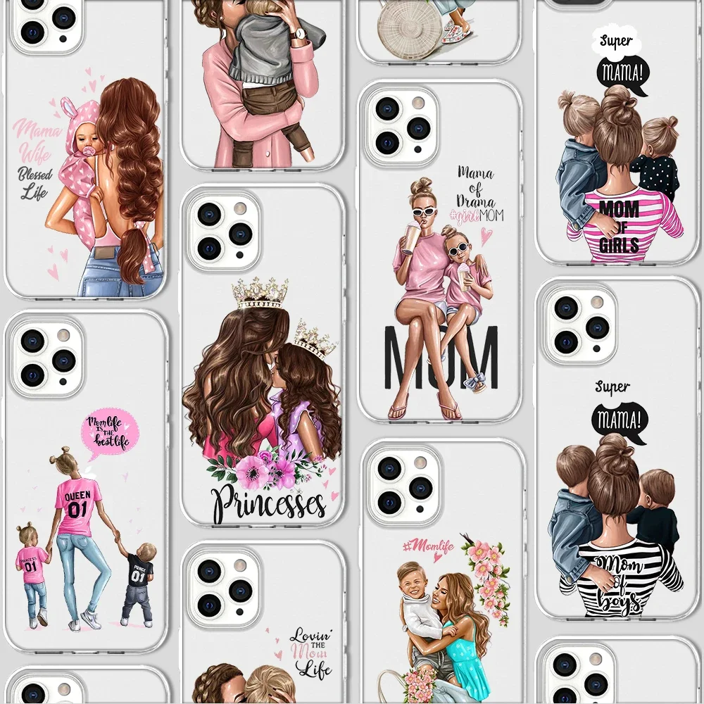 Super Mom Baby Junge Mädchen Handyhülle für iPhone 17 16 15 11 12 14 13 Pro Max Mini X XS XR 7 Plus SE 16E Air stoßfeste Softcover