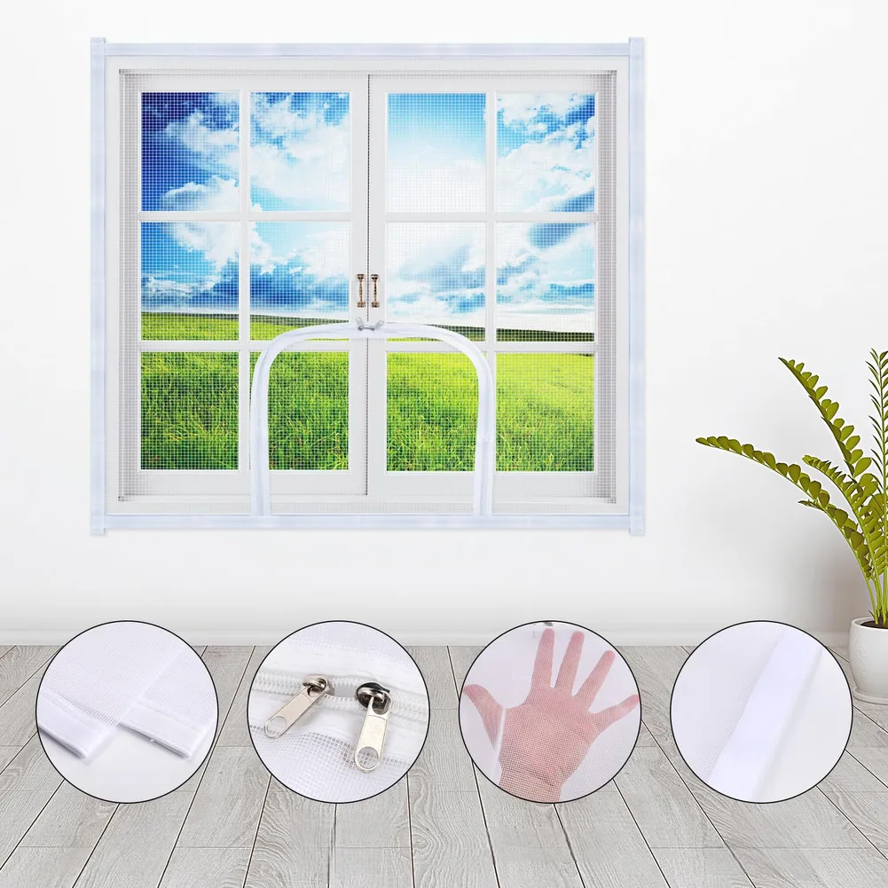 1pc Adjustable Window Screen Replacement Kit With Zipper Opening Simple Installation Household Supplies