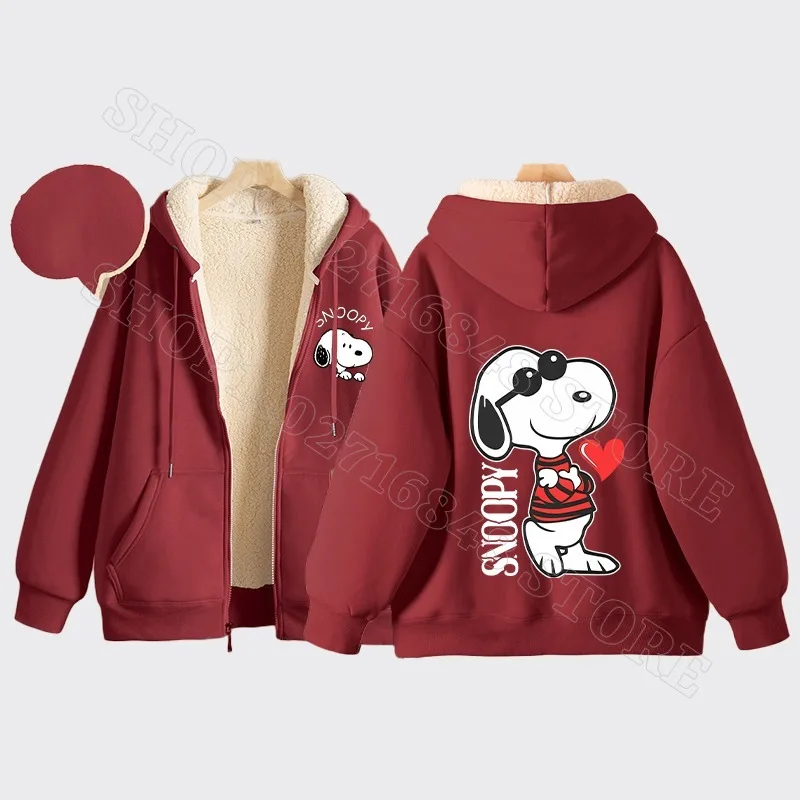 Snoopy Adult Hooded Cardigan Sweatshirt Women Men Winter Clothes Warm Comfortable Cartoon Anime Graphic Print Sweatshirts Gifts