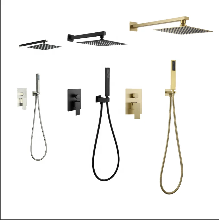 

Hotel Brushed Gold Shower Bath Mixer Wall Mounted Thermostatic Shower Faucet Set for Bathroom