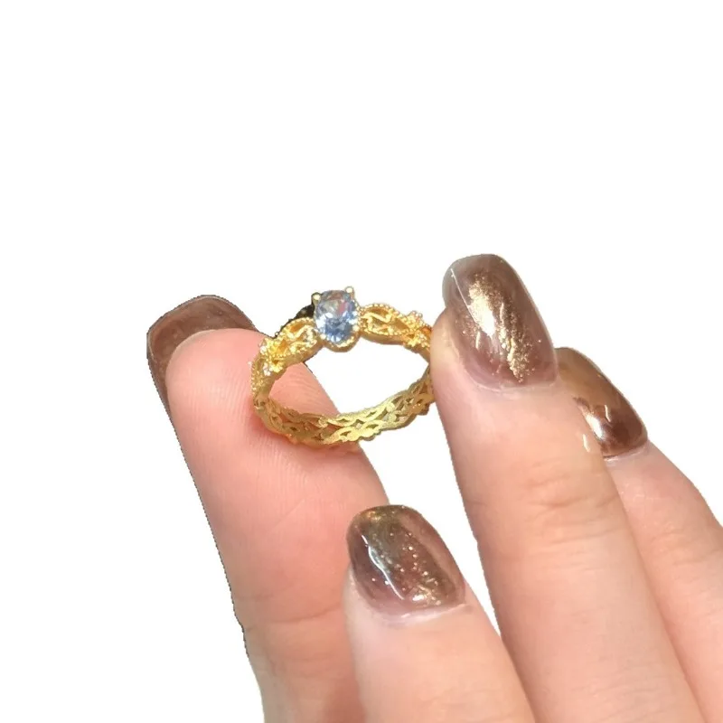 سندريلا الأزرق الزركون حبة حافة ضوء خاتم فتاة فاخرة تصميم مطعمة الزركون جوفاء الدانتيل حافة حلقة حلقة