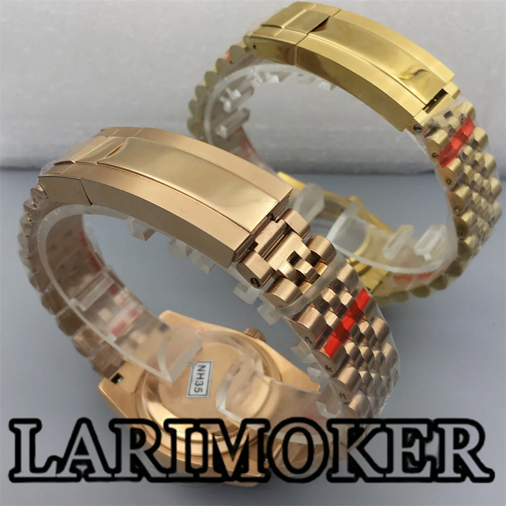 LARIMOKER-Caixa de vidro redonda Sapphire Bezel, aço inoxidável Bracele para NH35 NH36 ETA2824 PT5000 movimento automático, 36mm 39mm