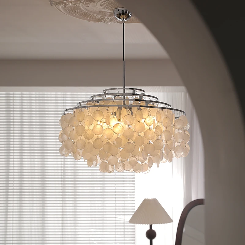 estilo frances shell lustre teto suspensao lampada pingente sala de estar e jantar pendurado luz 01