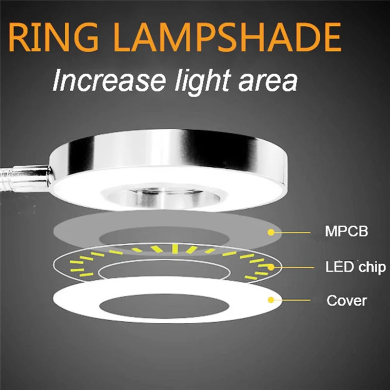 

48 LED Desk Lamp Clip On Desk Lamp 360°Flexible Reading Table Light Eye-Caring USB Clamp Lamp For Bed Desk Workbench -A