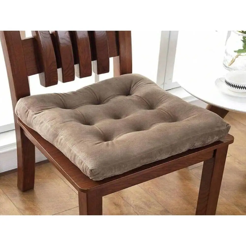 

Super Soft Plush Washable Velvet Seat Cushion 16x16 Inch Light Coffee With Ties Square Pad For Kitchen Dining Chairs