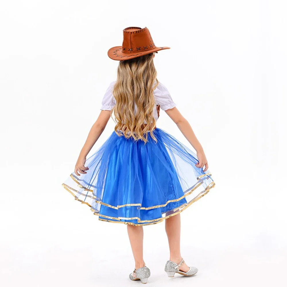 Halloween Cowboy Cosplay Kostüm Rosa Tutu Kleid Hut Kinder Mädchen Rollenspiel Röcke Geburtstag Outfits Karneval Party Fantasia Anzug