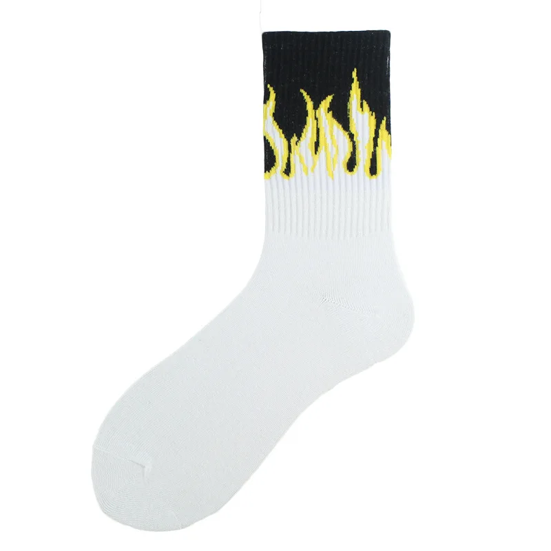 Unisex Flamme Schwarz Weiß Gelb Feuer Sokken Neuheit Hip Hop Harajuku Socken Skateboard Calceines Mujer Straße Skarpetki Socken – Detail 17