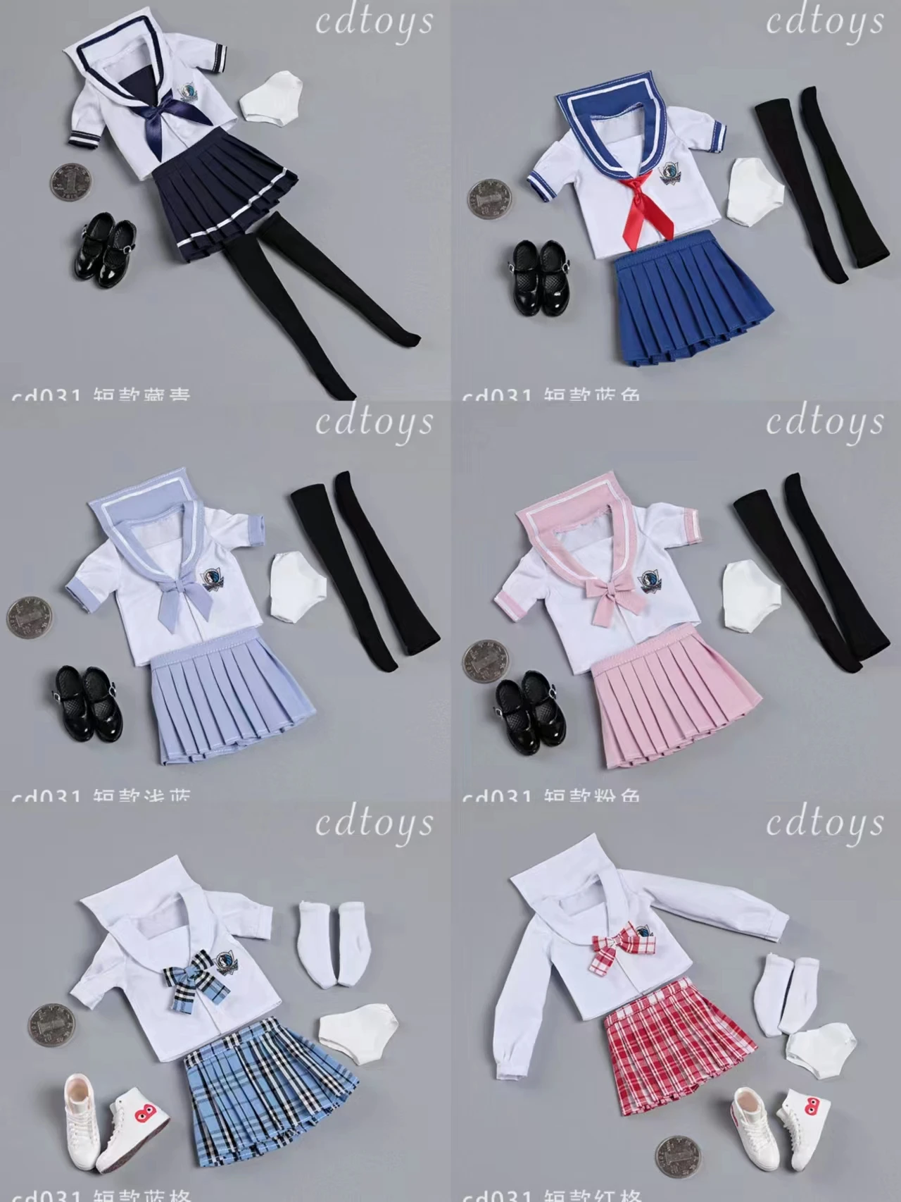 CDtoys CD031  Student School Uniform JK Pleated Skirt Dress1/6 Scale Women's Accessory Sailor Suit for 12 inches Action Figure