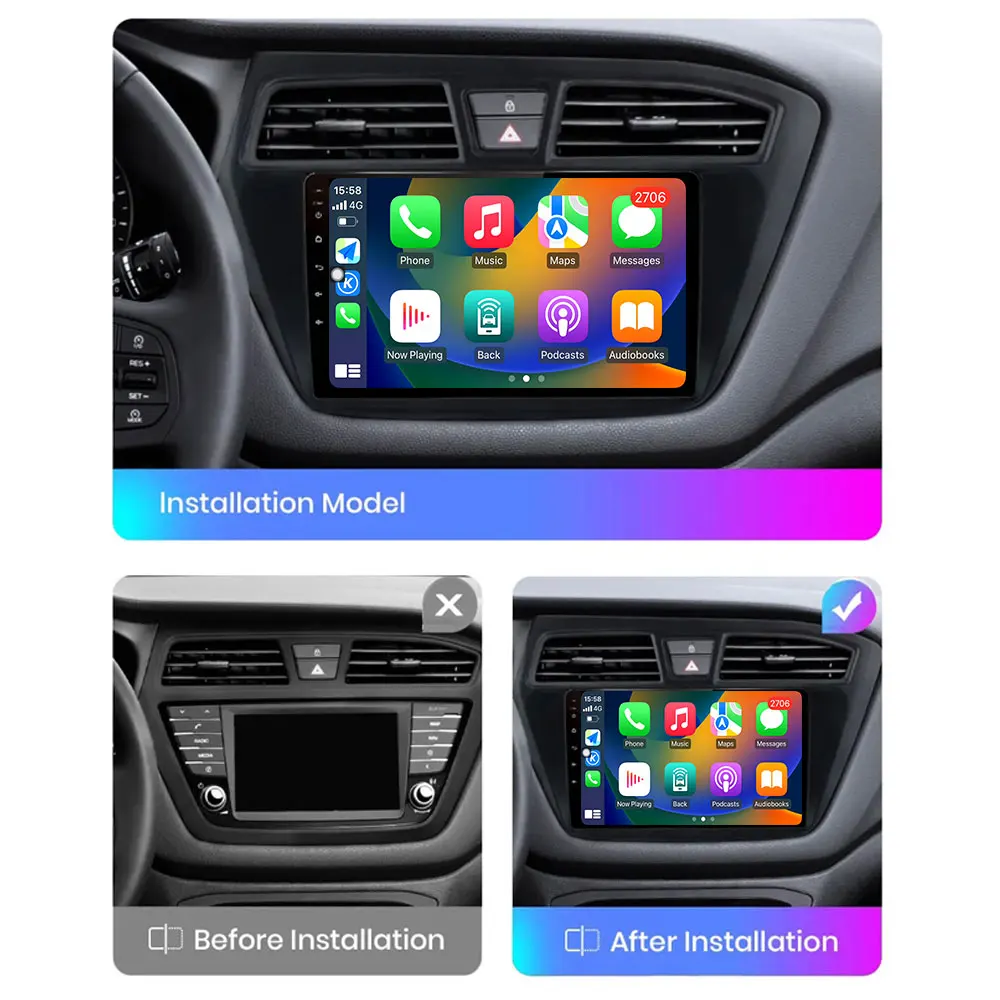 For Hyundai i20 2 II GB 2014 2015 2016 2017 Car Radio Android auto wireless Carplay Multimedia Video Player adapter Tools Fan