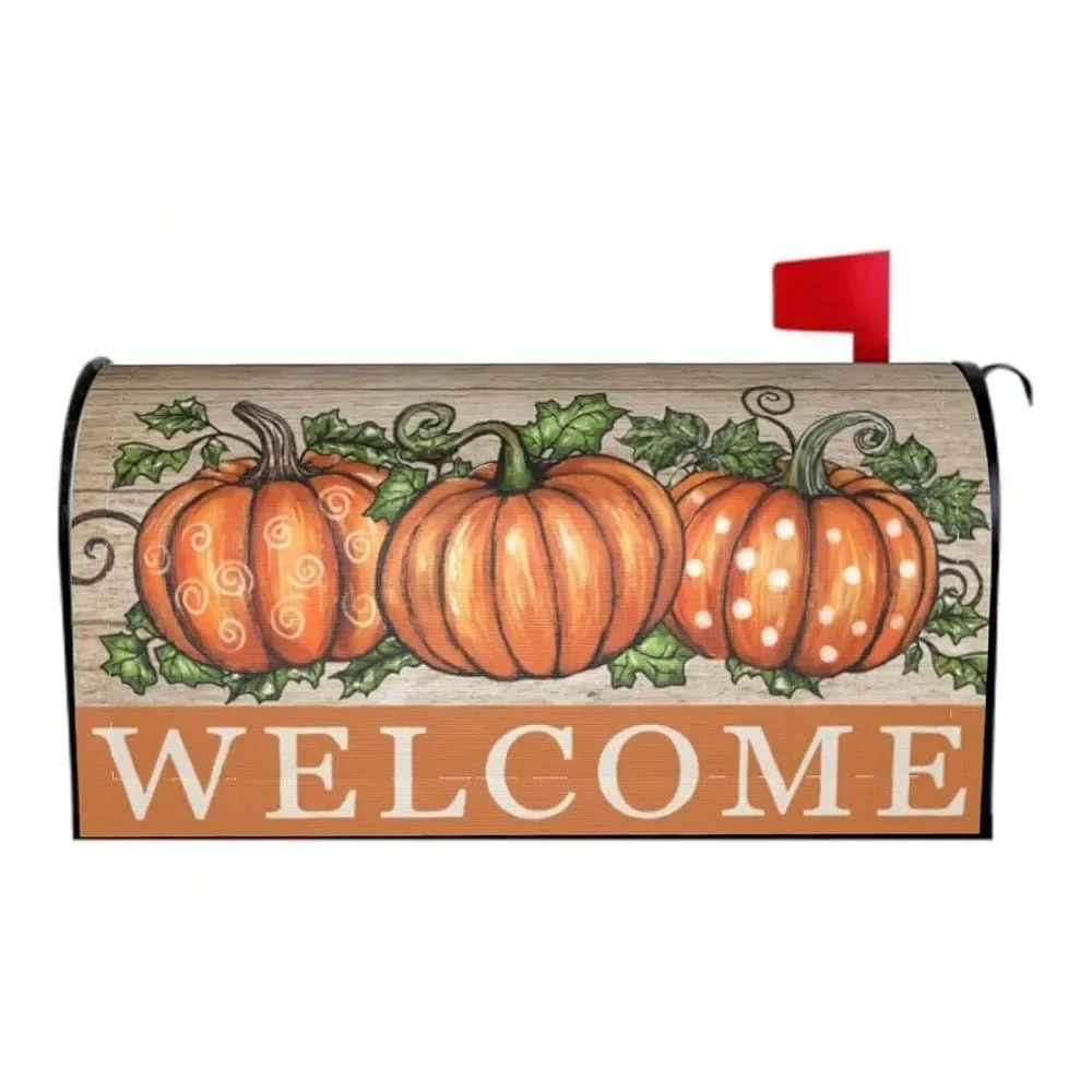 

Mailbox Cover Magnetic Orange Pumpkin Welcome Mailbox Wraps Post Letter Box Cover Garden Yard Home Decor Standard Size 21 X 182