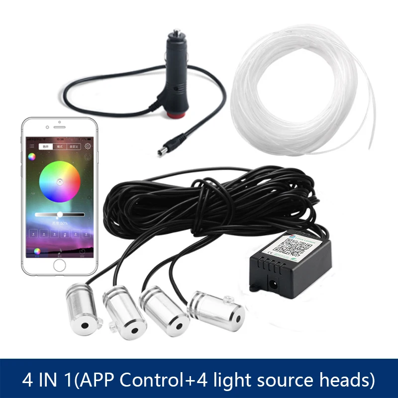 6 In 1 Led-Sfeer Auto Licht Rgb Flexibele Decoratieve Lamp 8M Interieur Omgevingslicht Door App Controle Glasvezel Strips Licht