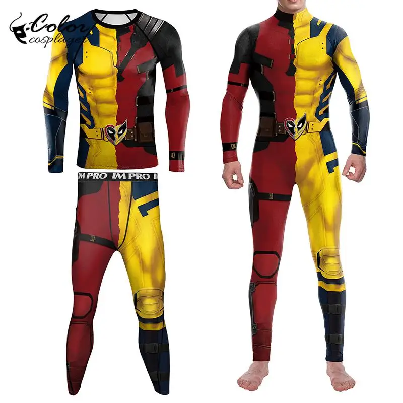 

Color Cosplayer Wolverine Deadpool Bodysuit Hero Tops Suit Halloween Cosplay Costume Men Tops Carnival Pants Set Party Dress Up