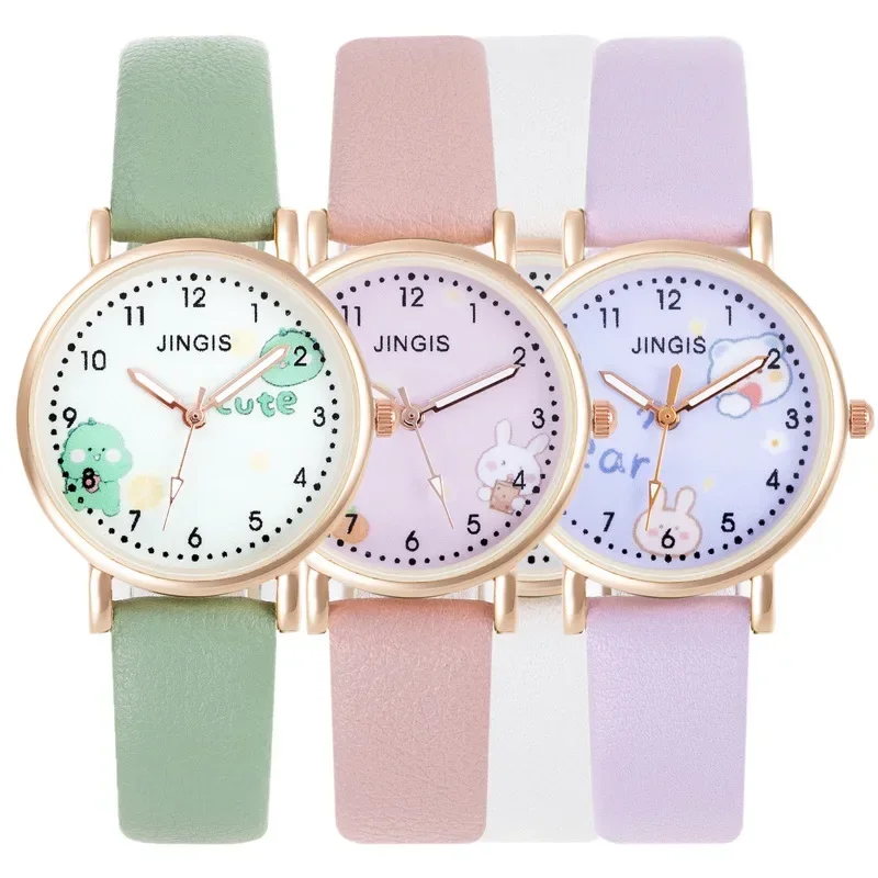 2024 New Casual Girls Wristwatch Cute Leather Children's Watches Students Cartoon Pink Clock Gift Kids Watch relojes para niños