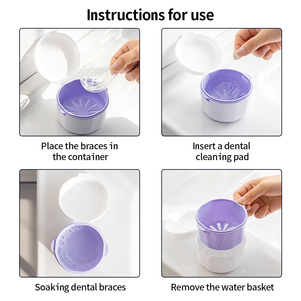 Portable Denture Bath Box Cleaning Teeth Case Dental False Teeth Storage Box With Hanging Net Container Denture Organizer Boxes