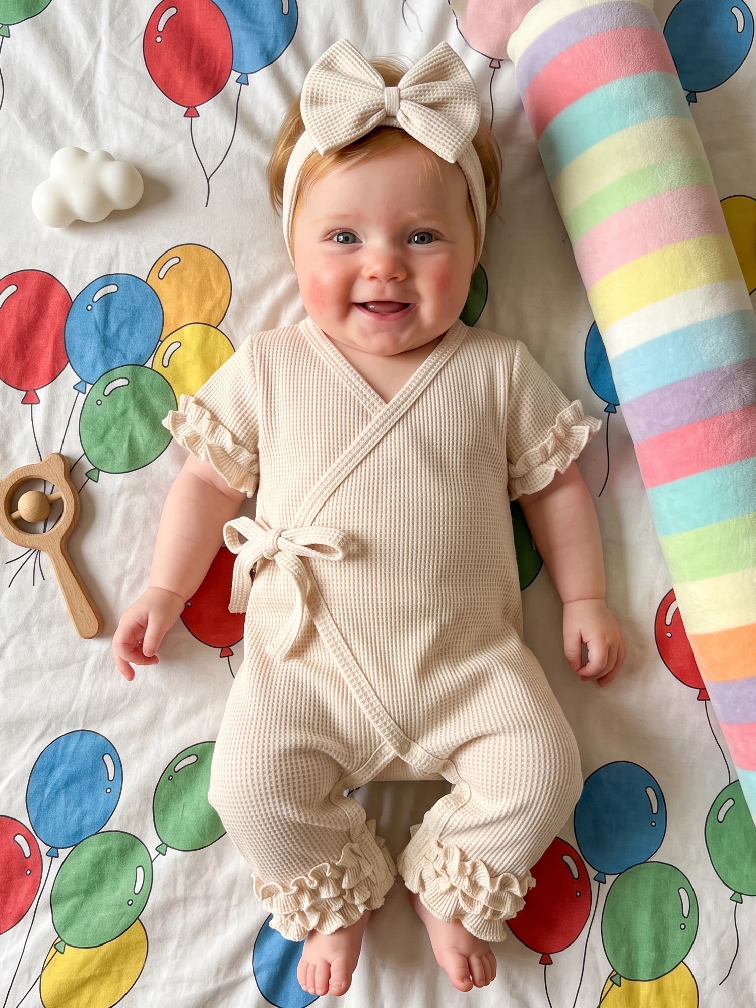 Color Headband Solid Color Short Girl Romper Waffle Baby Baby Girl Romper Waffle Solid Color Headband