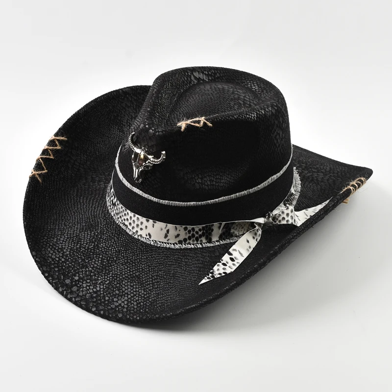 

Handmade Western Cowboy Hat for Men Women Vintage Faux Leather Gentleman Cowgirl Hat Holidays Party Cosplay Hat