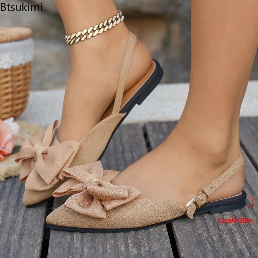 New Ladies Shoes Closed Toe Women's Summer Sandals Fashion Daily Sandals Women Bow Tie Pointed Toe Slip on Plus Size Shoes Women