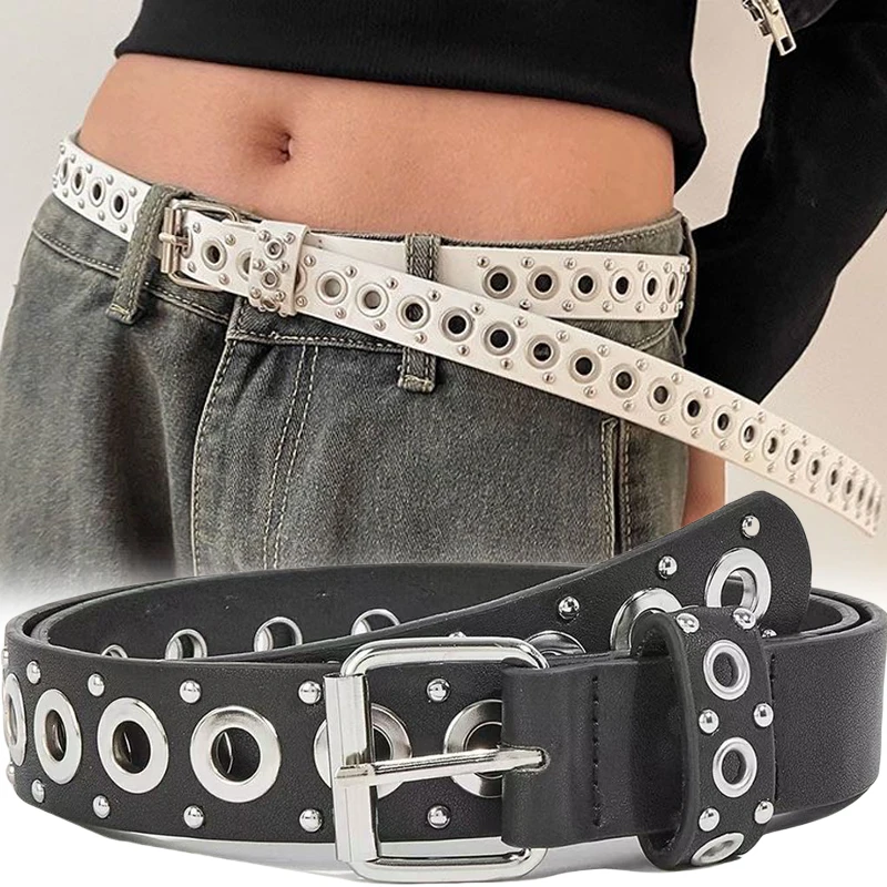 

Женский модный тонкий ремень с заклепками, персонализированный ремень с игольной пряжкой, уличный тренд, ремень Y2K в стиле панк, хип-хоп с джинсовыми ремнями