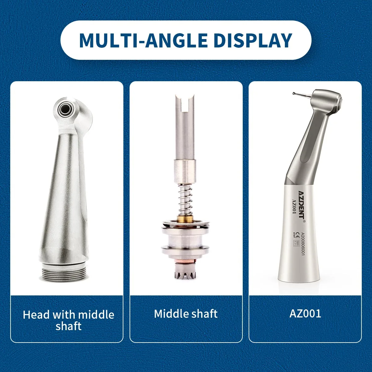 AZDENT Dental 1:1 Kontra-Winkelstück mit niedriger Drehzahl, passend für FG/CA 1,6/2,35 mm Bohrer, Druckknopf, externer Spray, Zahnmedizinisches Instrument – Detail 16