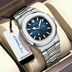 CRRJU Luxury Casual Watch Top Brand Fashion Square Dial Stainless Steel Calendar Luminous Waterproof Men Watch Male Clock+Box