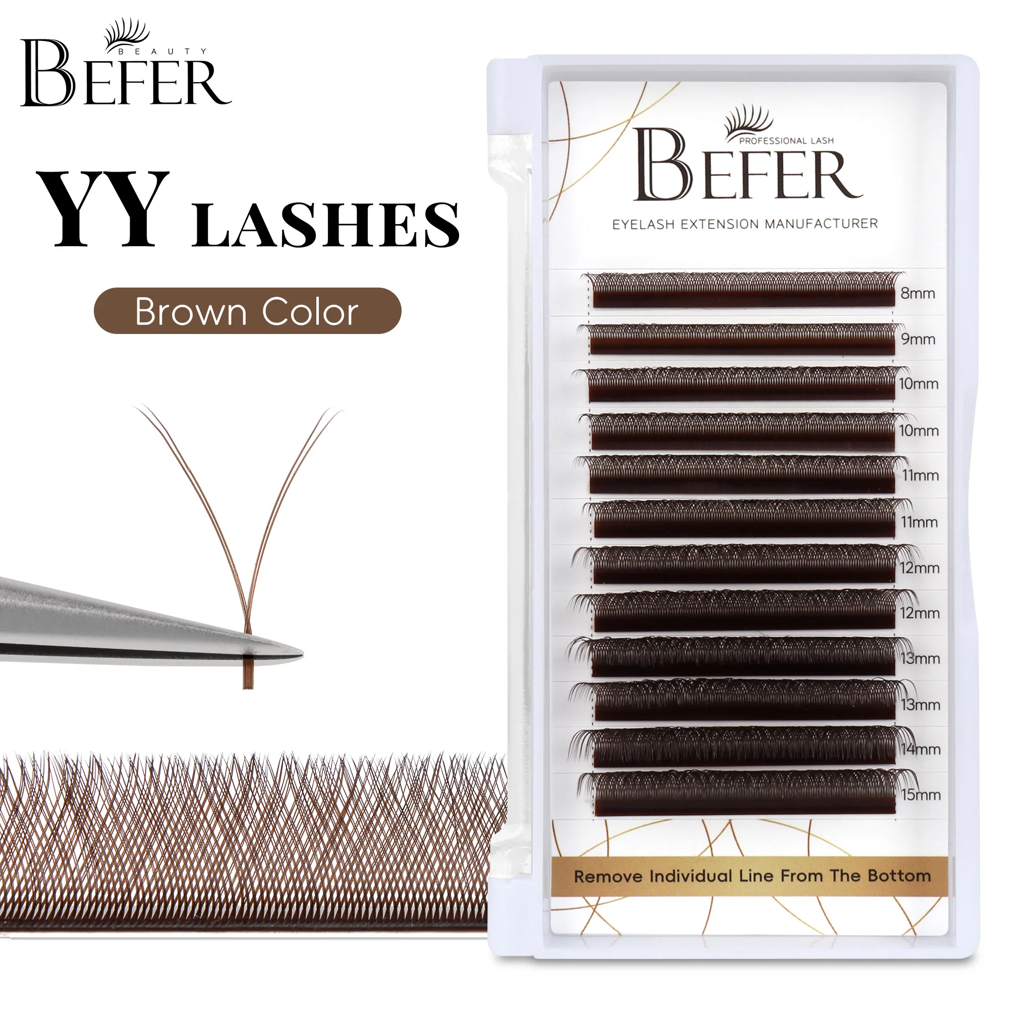 Bej Kahverengi Renkli Y Şekli Kirpik Uzatma Makyaj Yumuşak Doğal Kirpikler Teknolojik Elyaflar Kirpik Uzantıları Kirpik Malzemeleri