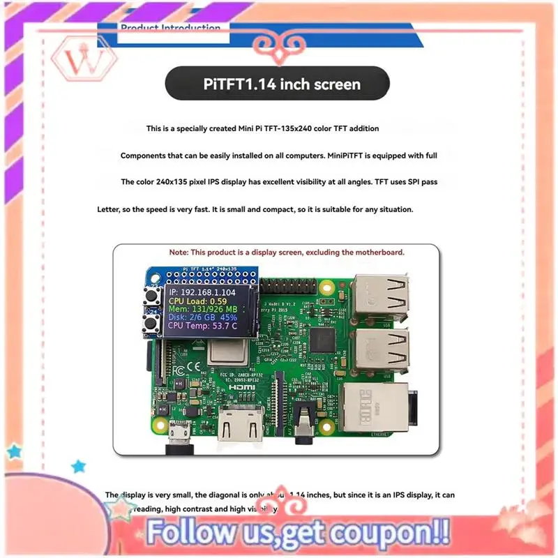 

Upgraded TFT Display Module 1.14Inch Full Color Screen With SPI Interface For Raspberry Pi Pio