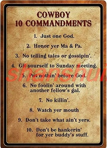 ZMKDLL Cowboy 10 Commandments Metal Sign Country Western Southern Redneck Rules to Live sign
