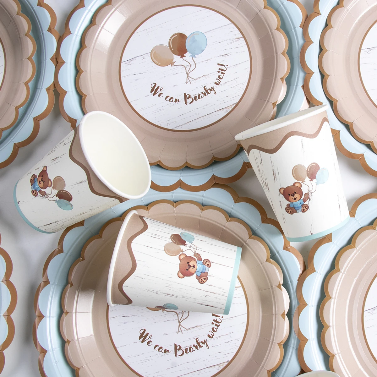 

Bear Theme Disposable Tableware Set Retro Brown Bear Paper Plate Cup Birthday Baby Shower Party Table Decoration Supplies