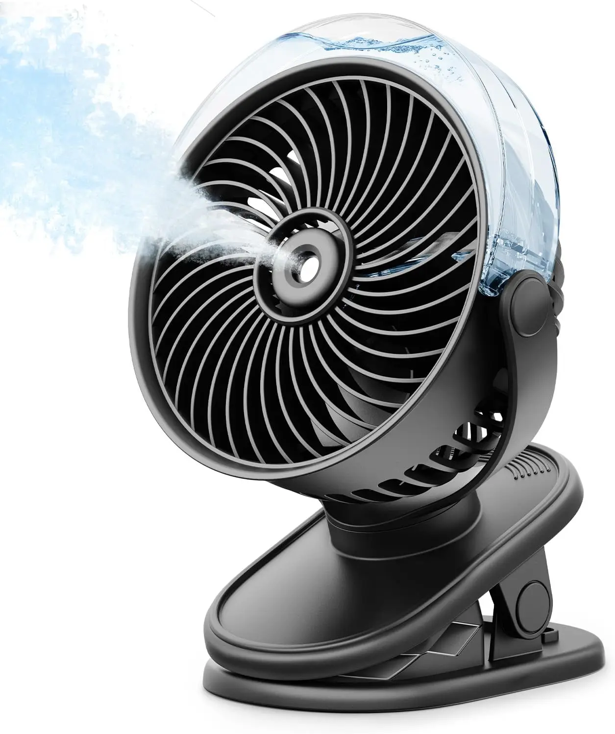 Car Portable Misting Clip On Fan, USB-C Rechargeable Mini Personal Cooling Fan With 4 Speeds, 360° Rotatable, Quiet Coolin