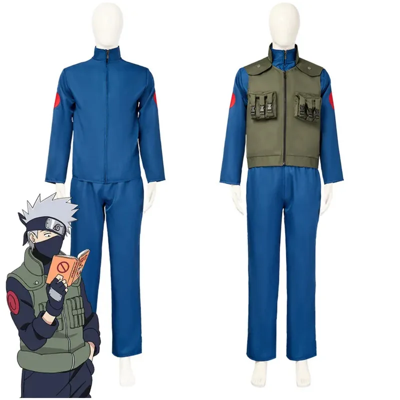 

Аниме Хатаке Какаши Косплей Костюм Синий С Длинными Рукавами Униформа Топы Зеленый Жилет Пальто Парик Мужчина Женщина Хэллоуин Рождественские Костюмы; 2k,j