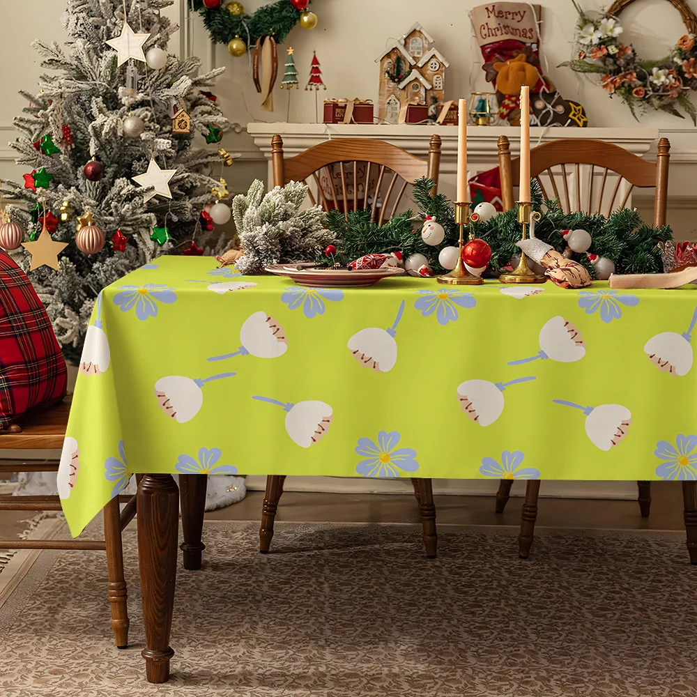 Lilac White Orange Flowers Table Cloth Waterproof Tablecloth Spill Proof Table Cloth, Wipe Clean Table Cloth for Dining Camping
