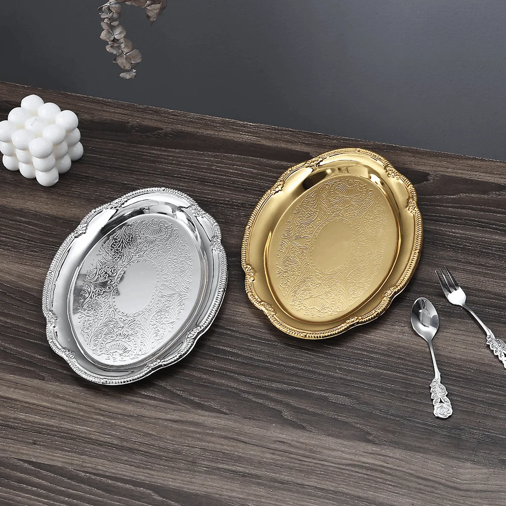 Elegante Retro-Serviertabletts in 2 Größen Gold/Silber Aufbewahrungsschale im Hofstil Obstteller Wohndekoration