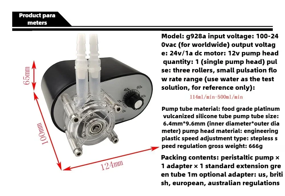 Best 114-500Ml/min Large Flow Peristaltic Pump Anti-corrosion Self-priming Pump 24V Adjustable Speed Titration Pump EU US UK