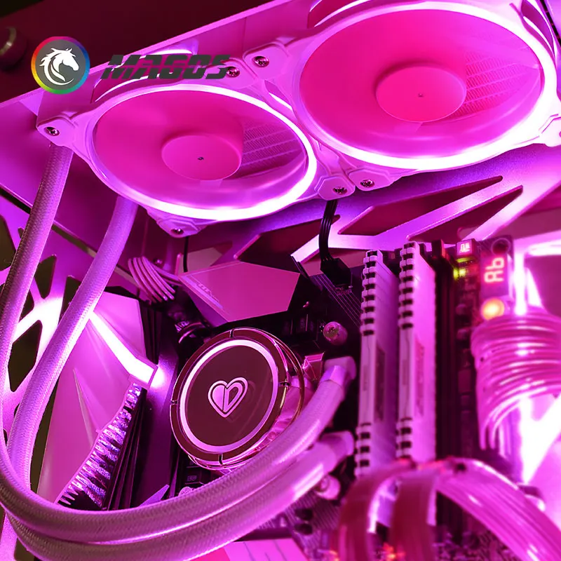 Imagem -04 - Aio Cpu Cooler Kit Sistema de Cor Roxo Rosa Resfriamento a Água 5v 3pin Argb Lga2066 2011 1366 Lga1150 1700 Amd Tr4 Amd Am4 240 mm