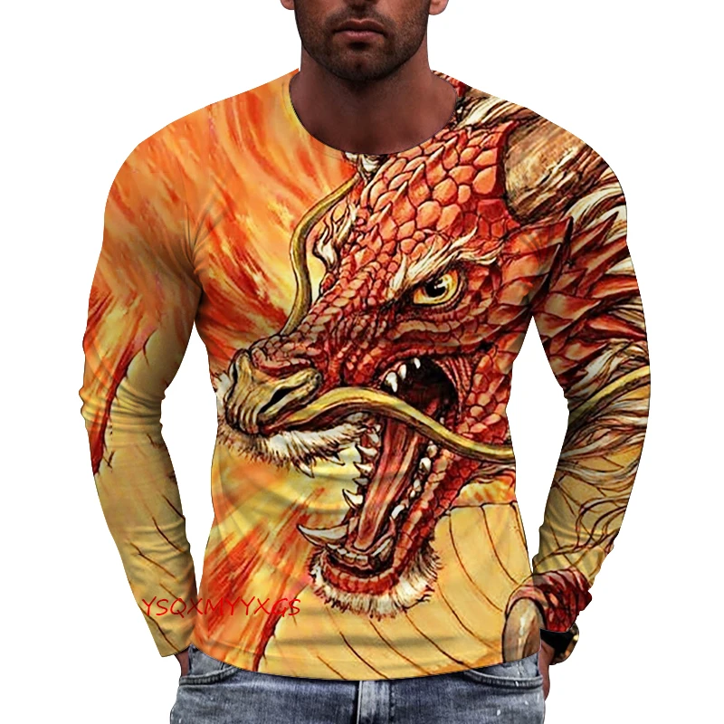 China Dragon 3D Printed Men's Long Sleeve Round Neck Fashion Casual Avant-garde Hip Hop Street Personality Original Handsome Top