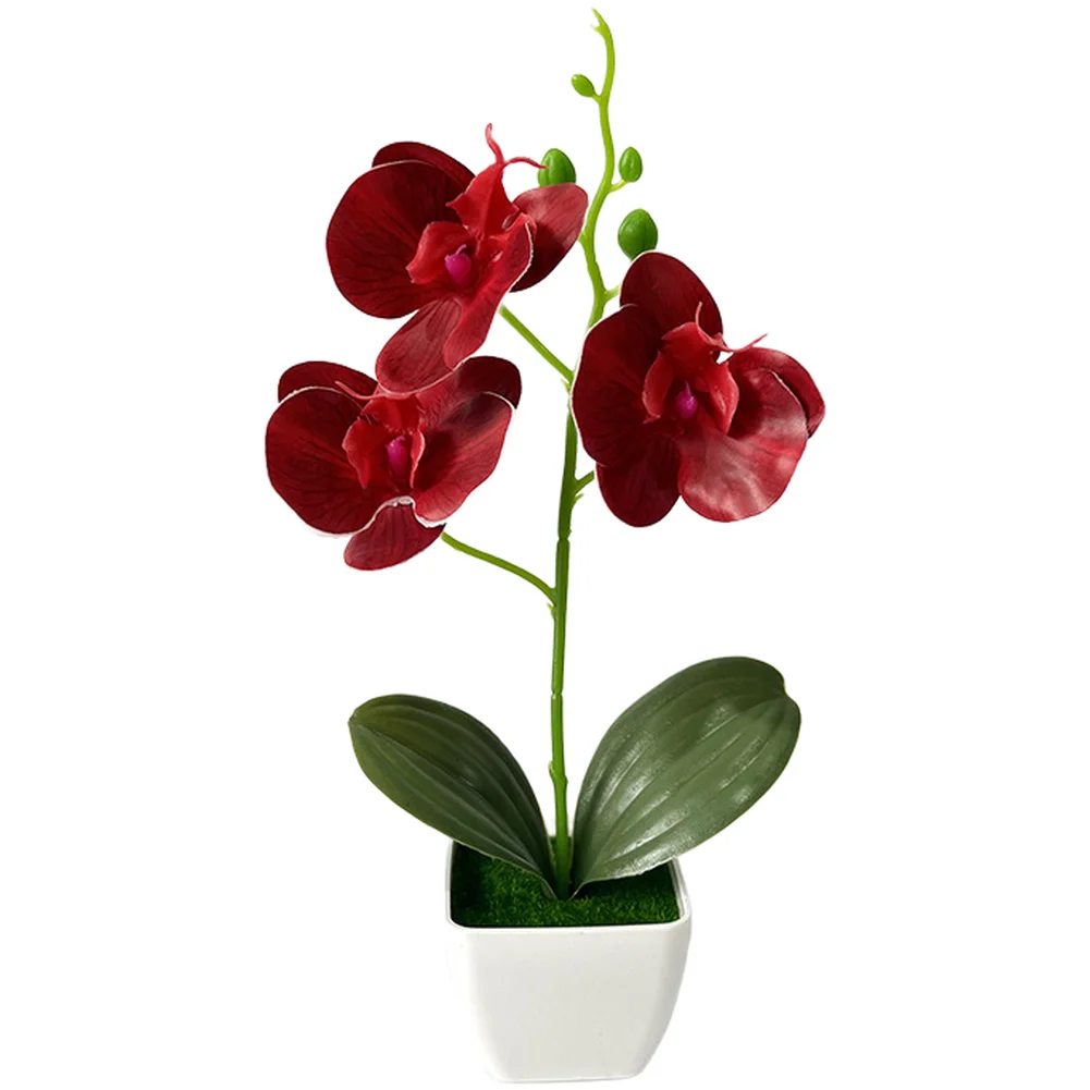 Artificial Phalaenopsis Orchid Potted Plant in Chic White Square Pot with Artificial Moss for Home Office Balcony Decor