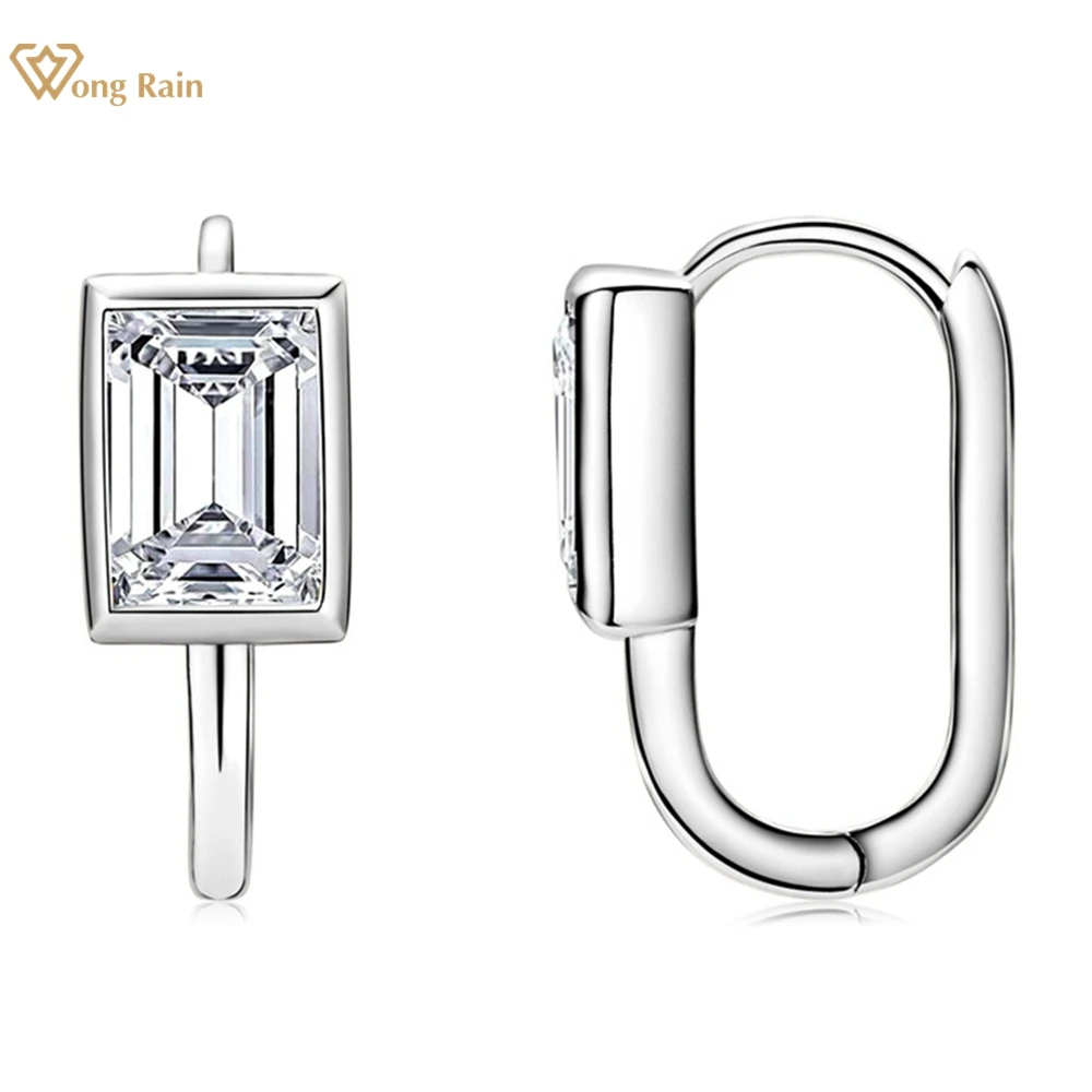 Wong Rain 18K Gold Plated 925 Sterling Silver VVS1 3EX D  Emerald Cut 5*7 MM Real Moissanite Diamonds Hoop Earrings Fine Jewelry