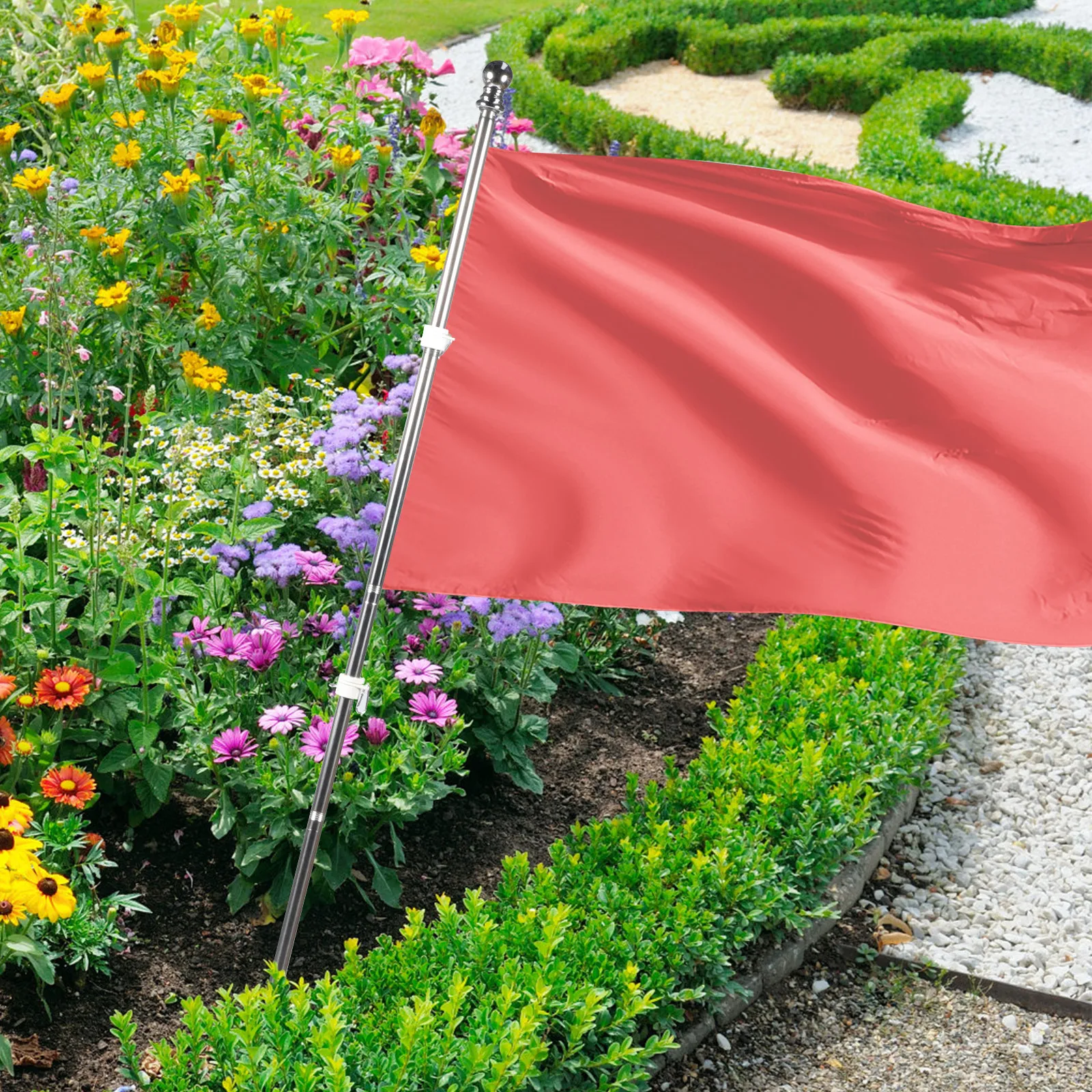 1Set Stainless Steel Flagpole Kit 1.8m Outdoor Garden Wall Hanging Flag Holder Heavy Duty Durable Rotating Flag Stand