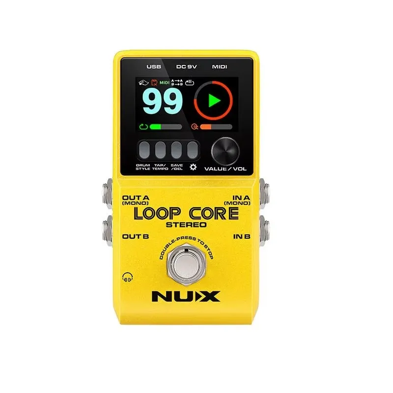 NUX Loop Core Stereo Input/Output MIDI Control Input Loop Core Stereo 6 hours of stereo loops and 50 different drum modes