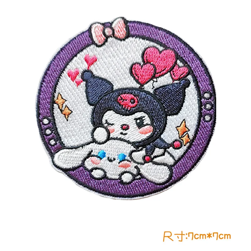 Kawaii Embroidered Patches Cinnamoroll Kuromi Melody Pochacco Cartoon Hook and Loop Embroidered Cloth Sticker Sewing