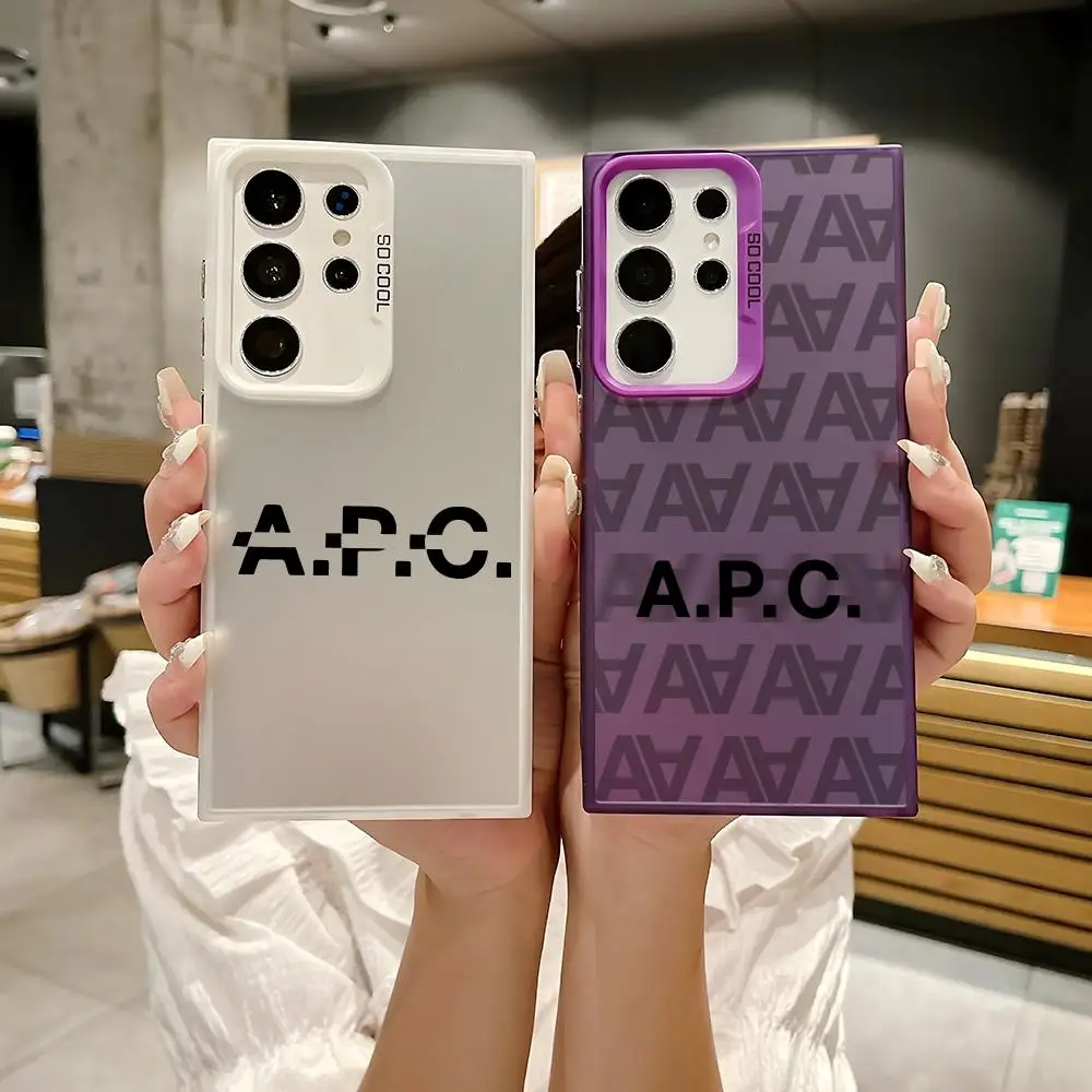 Fashion Brand A-APC Phone Case For Samsung Galaxy S25 Edge S24 S23 S22 S21 S20 Ultra Silicone Colorful Silver Phone Case