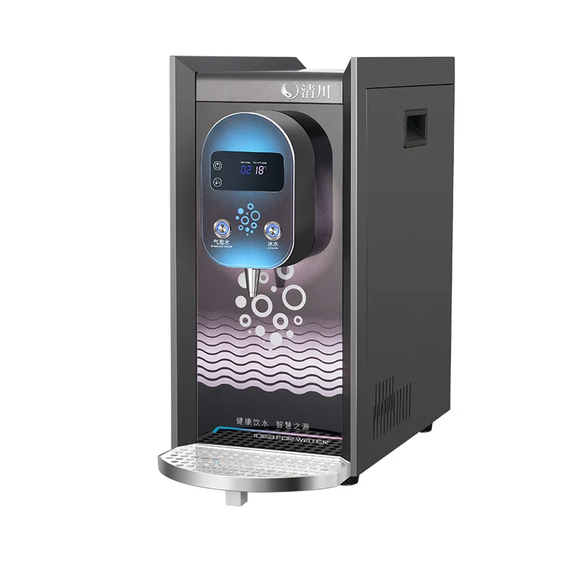Direct drinking ice water soda machine, push-button desktop independent stainless steel chiller for hotels