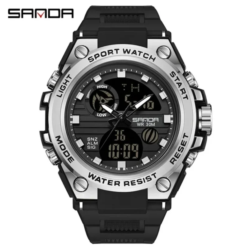 SANDA 739 Men's Elactronic Watch New Trendy Design Alarm Mode Sports Hand Clock Analog Digital Display Fashion Watches for Male