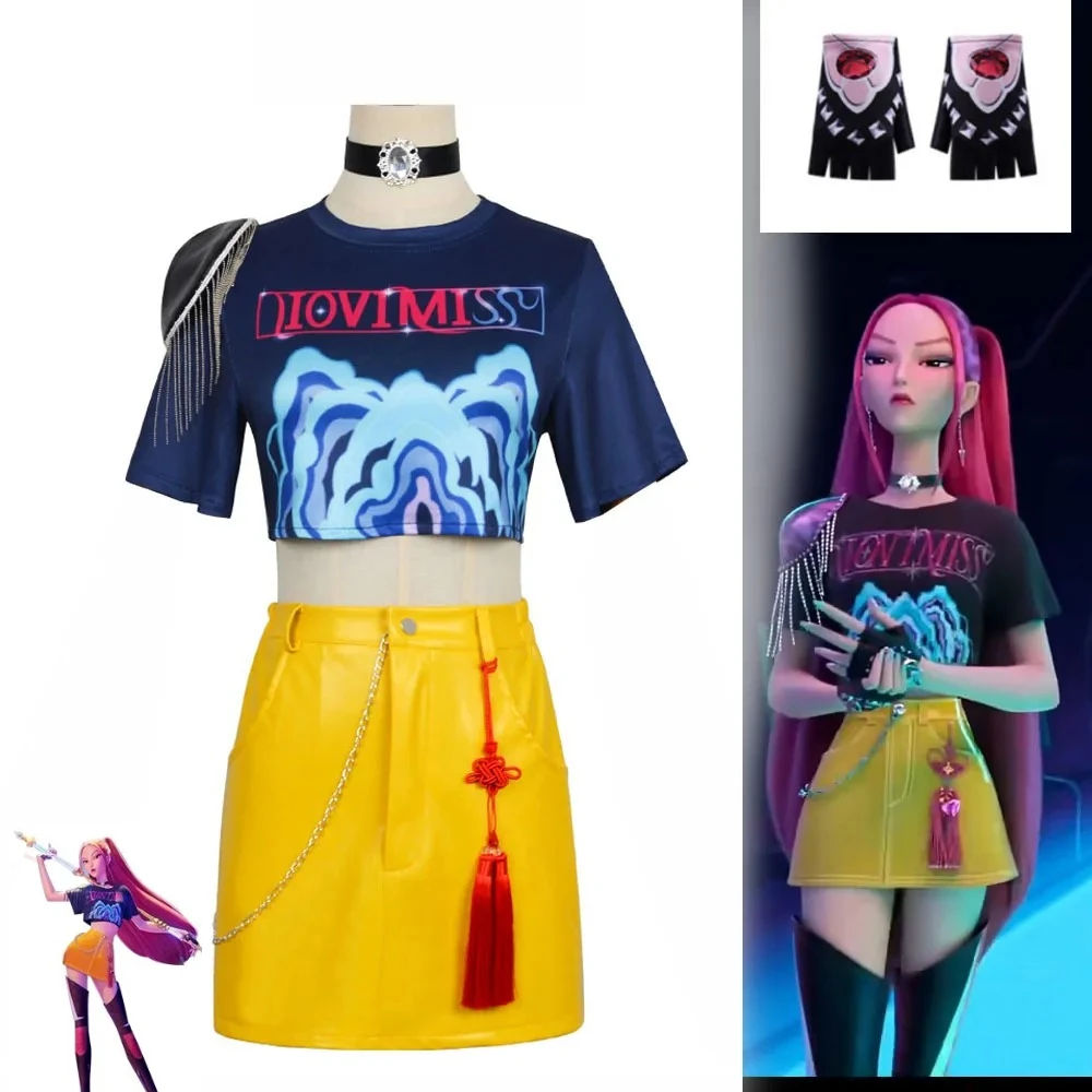 New Hot Movie K-Pop Demon Hunters Cosplay Costume Mira Top Skirt Set Halloween Party Props Stage Show Accessories