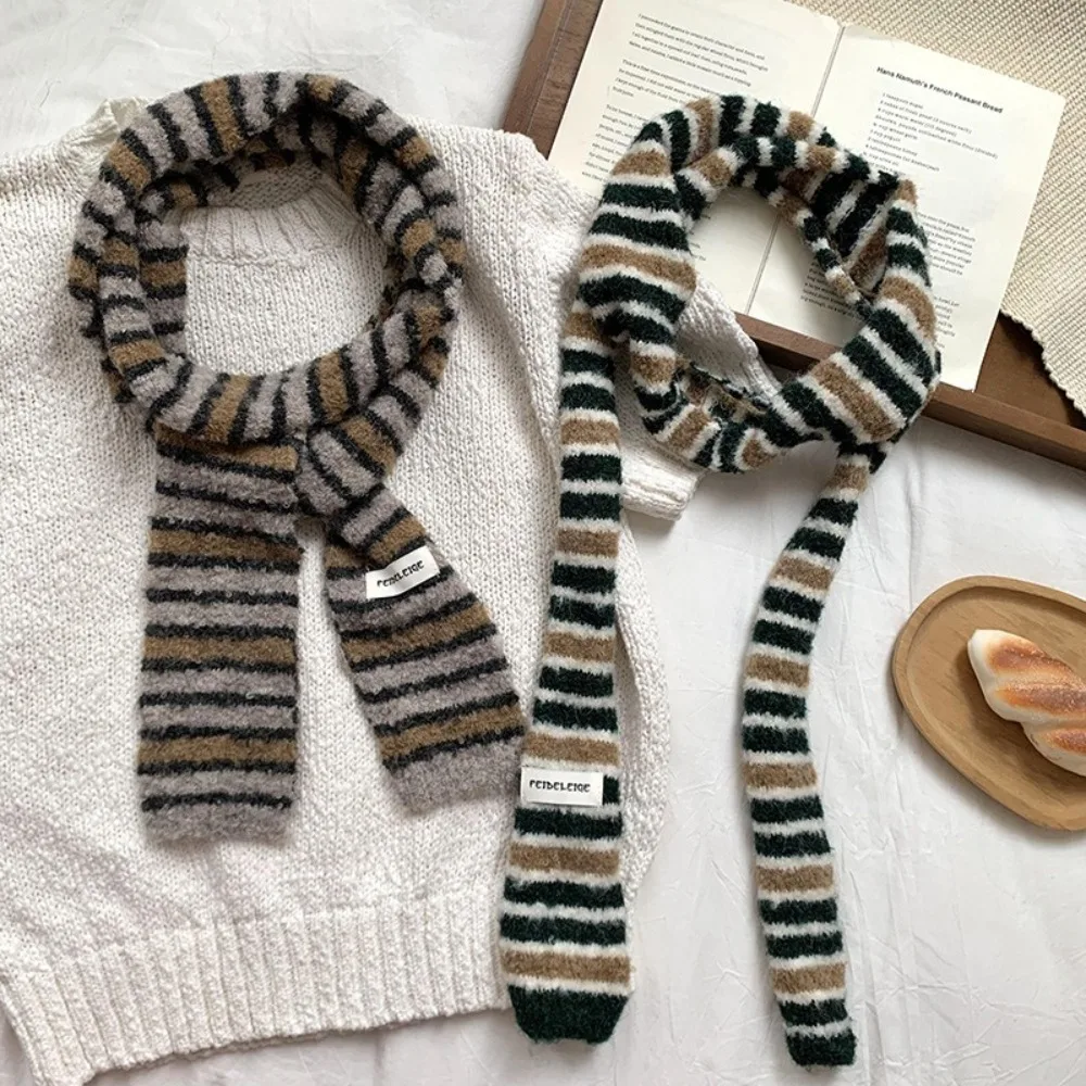 Harajuku Y2K Striped Scarf Y2K Style Korean Long Narrow Scarves Neckerchief Collocation Clothing Accessories Knitted Shawl